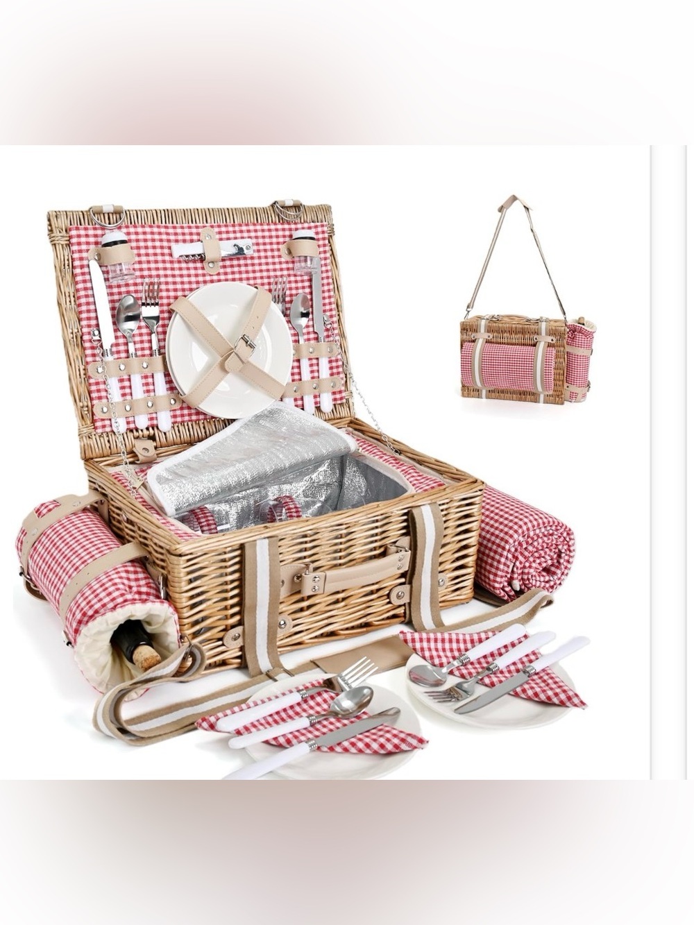 31Pcs Picnic Basket Set for 4 with Insulated Liner and Waterproof Blanket